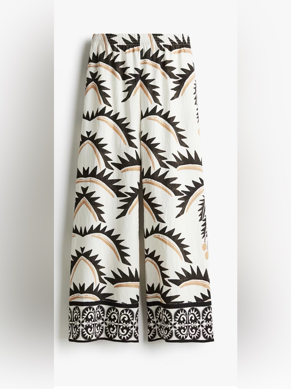 H&M size Medium NWT Woven Wide-Leg Print Pants - White/Black/Tan